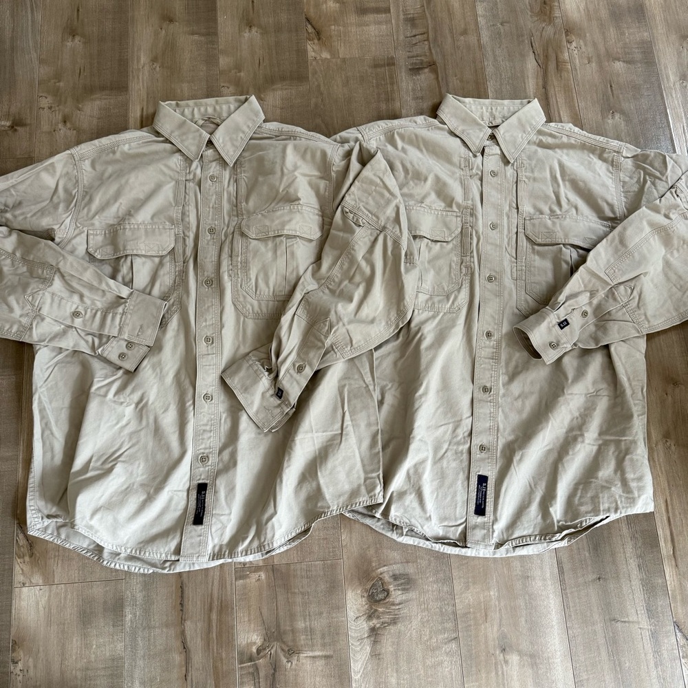 5.11 Tactical Button Down Shirt Men Medium Khaki Long Sleeve Conceal Vent x2